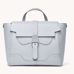 Senreve Maestra Satchel Bag Dolce Ice Blue Pebbled Leather Silver